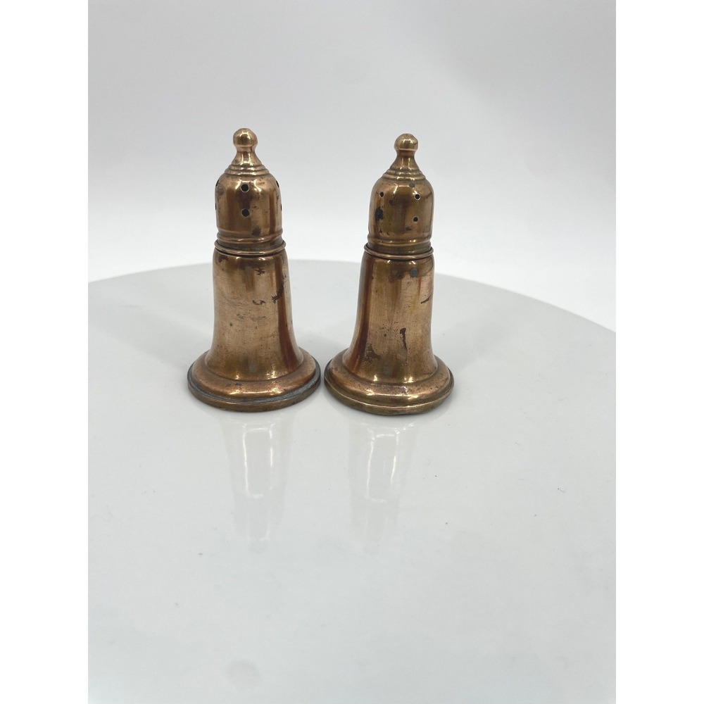 Empire Silver Salt Pepper Shakers Bronze‎ Vintage Bell Style Glass lined Vintage